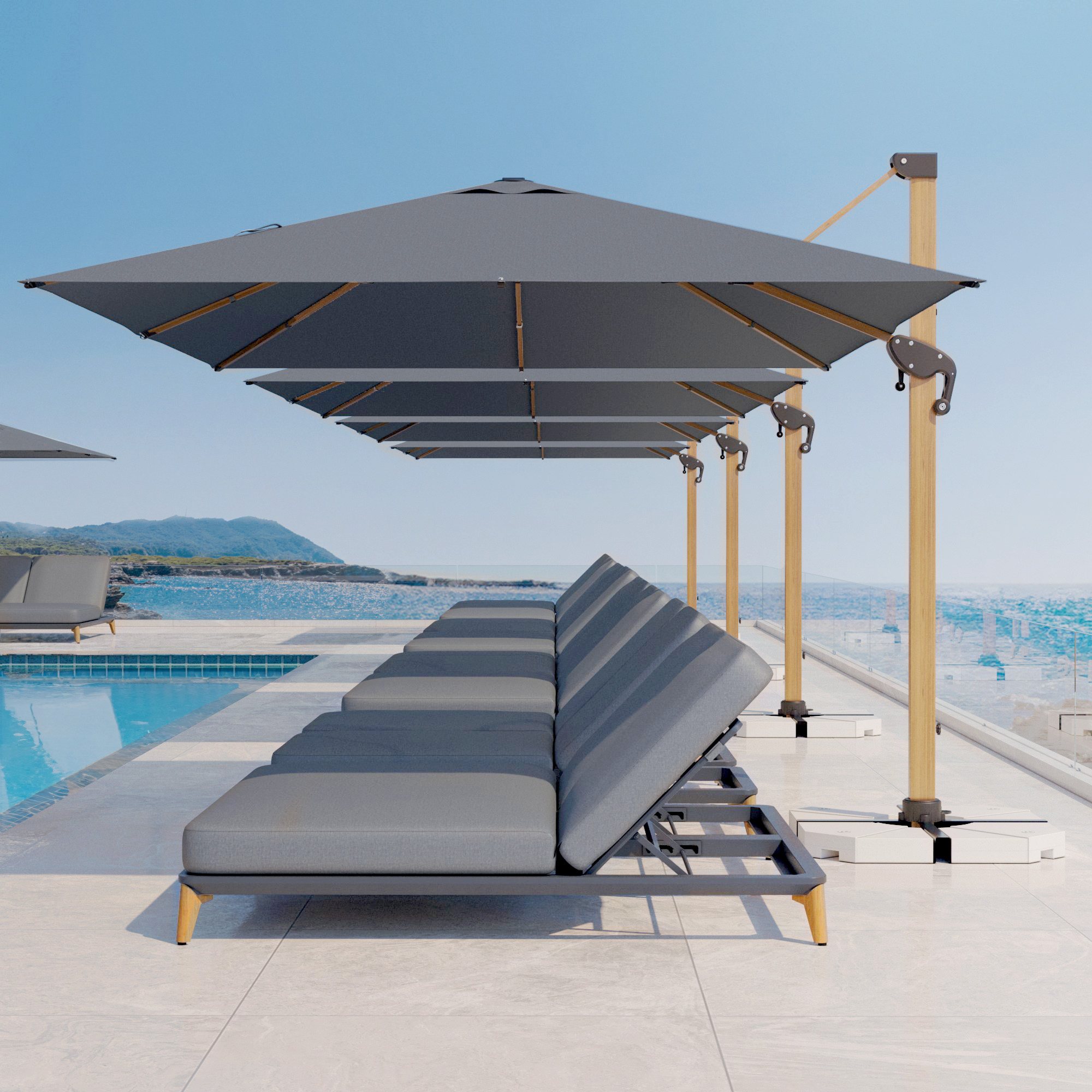 Parasol déporté rectangulaire aluminium (4 x 3 m) Yucatan Effet bois et gris anthracite